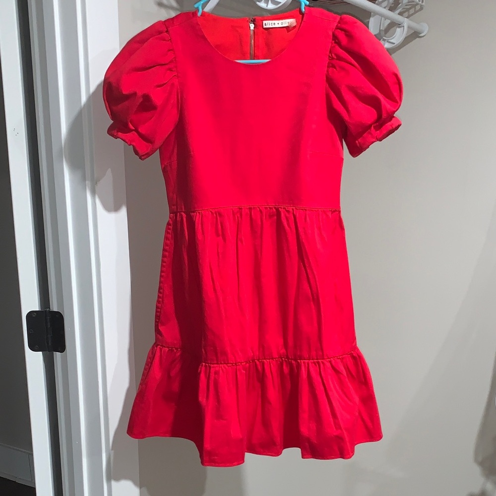 Alice + Olivia Bold Red Puff Sleeve Mini Dress